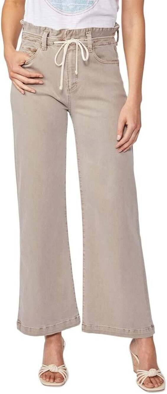 Paige Women 34 Carly Wide Leg Pant Khaki Ankle Moss Taupe Tie Waist High Waist